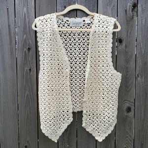 Vintage Cream Crochet Openwork Vest